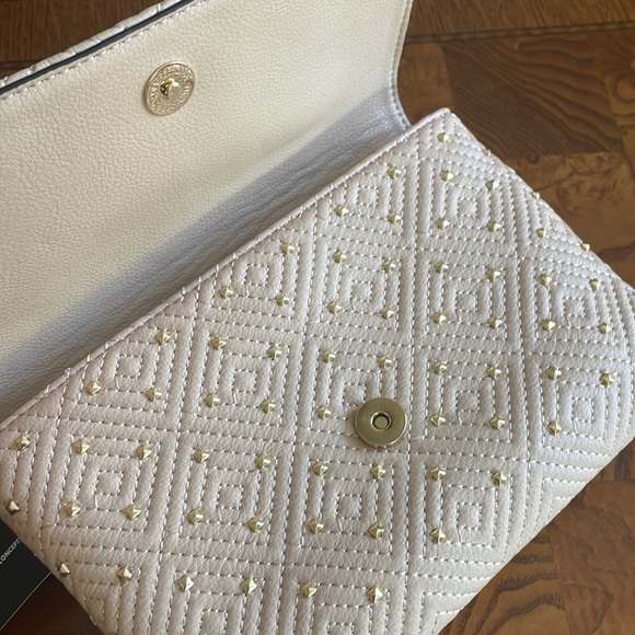 NEW INC Vachetta Crossbody Clutch Handbag Purse Tan wGold Accent Removable strap - Picture 10 of 17